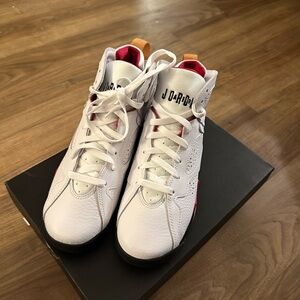 White and Red Sneakers Air Jordan Retro 7